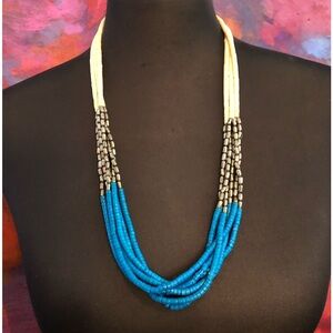 Vintage Boho Multi-strand Necklace, Turquoise Colored Beads